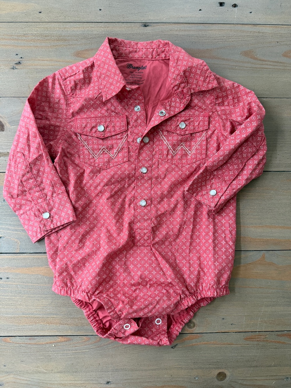 Wrangler Pink Western Snap Romper - 24 Months